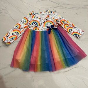 Rainbow Long Sleeve Girls Tutu Dress